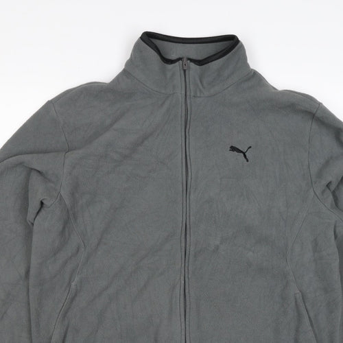 Puma Men's Grey M Full Zip Fleece Jacket Stand-Up Collar Sports Logo