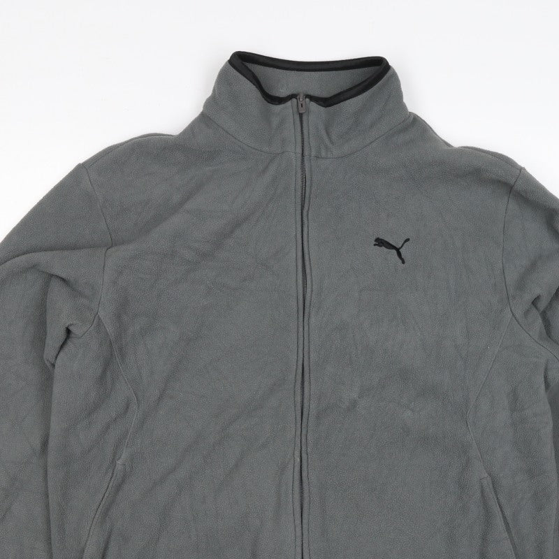 Puma Men's Grey M Full Zip Fleece Jacket Stand-Up Collar Sports Logo