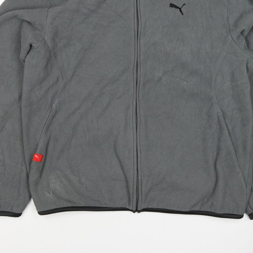 Puma Men's Grey M Full Zip Fleece Jacket Stand-Up Collar Sports Logo