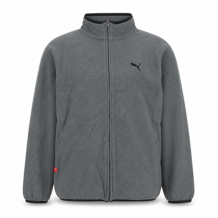 Puma Men's Grey M Full Zip Fleece Jacket Stand-Up Collar Sports Logo