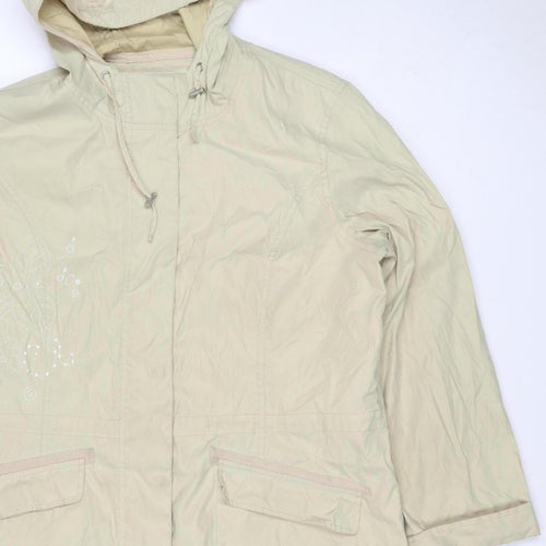 Per Una Women Ivory L Long Hooded Parka Floral Embroidered Jacket