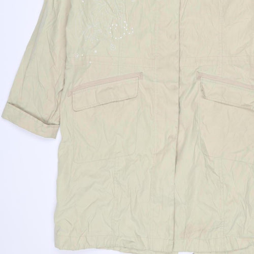 Per Una Women Ivory L Long Hooded Parka Floral Embroidered Jacket