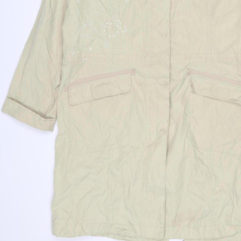 Per Una Women Ivory L Long Hooded Parka Floral Embroidered Jacket