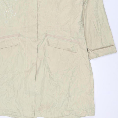 Per Una Women Ivory L Long Hooded Parka Floral Embroidered Jacket