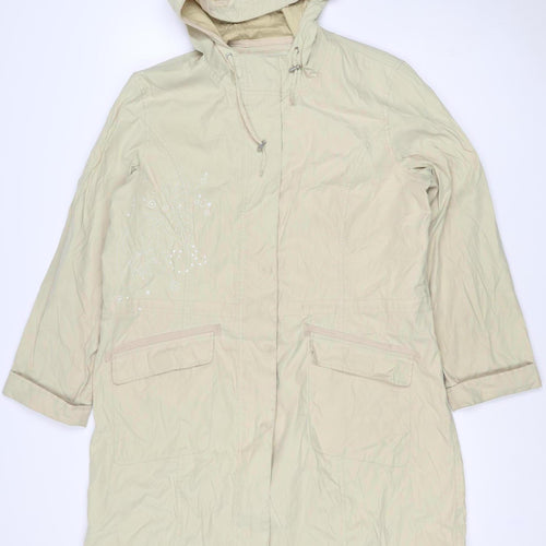 Per Una Women Ivory L Long Hooded Parka Floral Embroidered Jacket