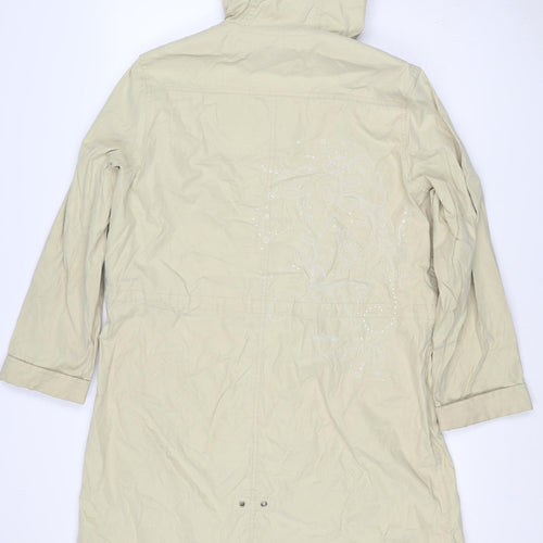 Per Una Women Ivory L Long Hooded Parka Floral Embroidered Jacket