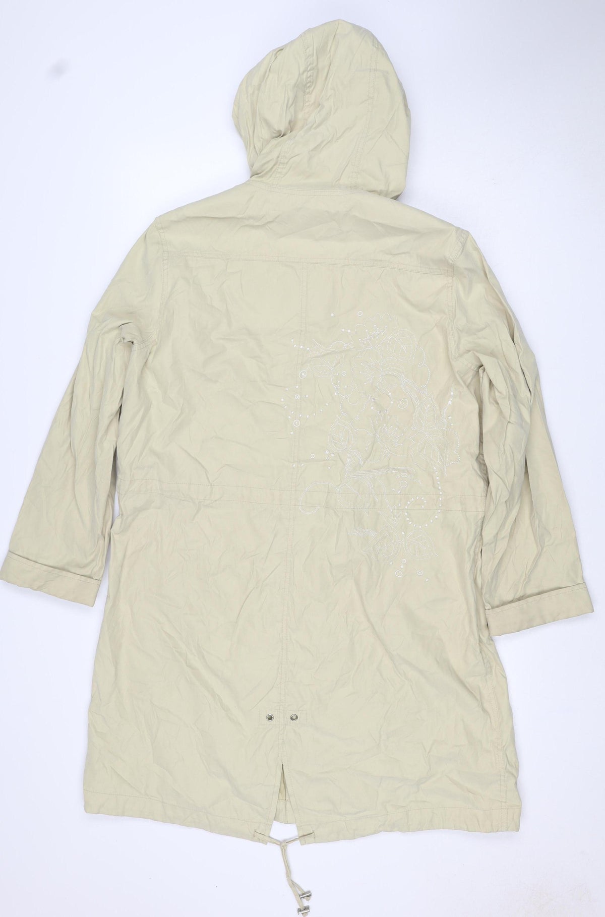 Per Una Women Ivory L Long Hooded Parka Floral Embroidered Jacket