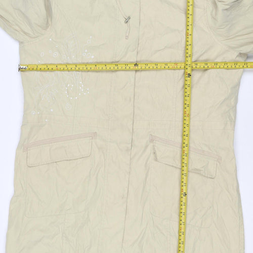 Per Una Women Ivory L Long Hooded Parka Floral Embroidered Jacket