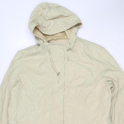 Per Una Women Ivory L Long Hooded Parka Floral Embroidered Jacket