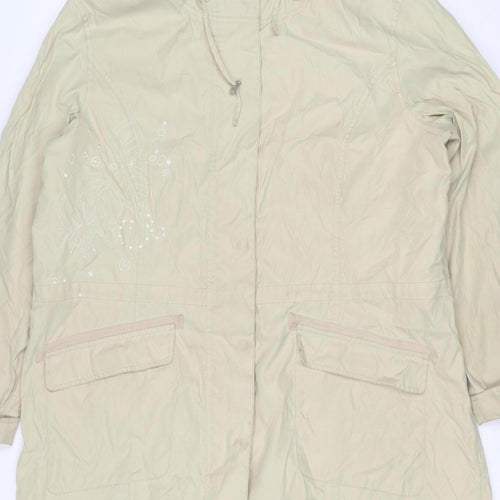 Per Una Women Ivory L Long Hooded Parka Floral Embroidered Jacket