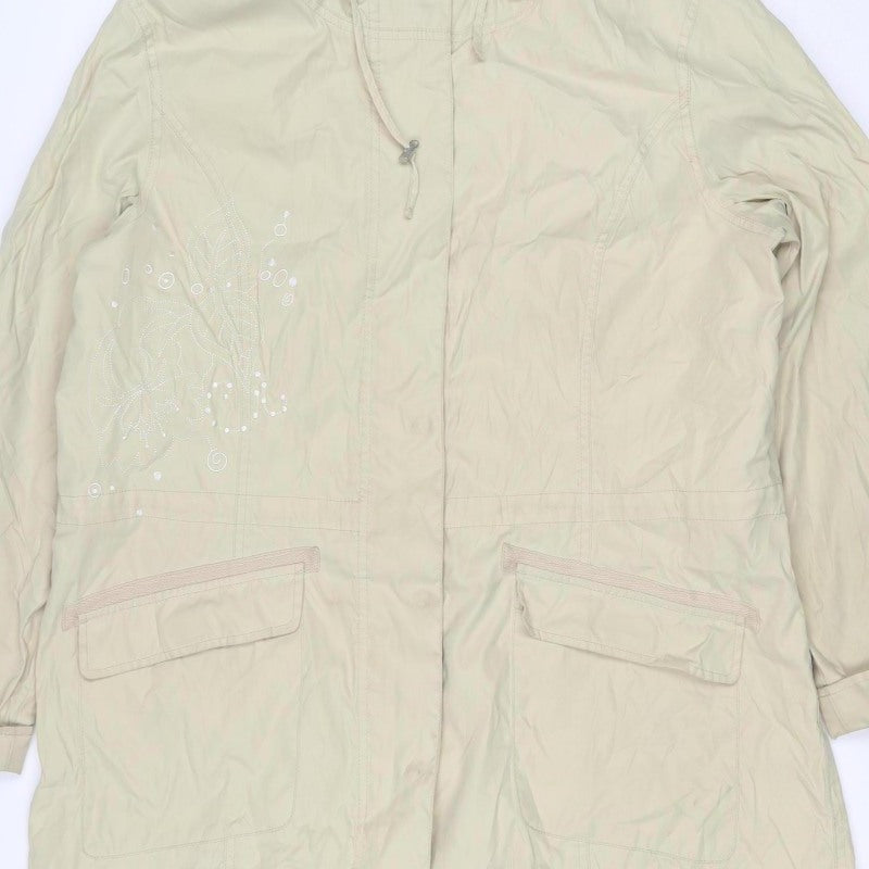 Per Una Women Ivory L Long Hooded Parka Floral Embroidered Jacket