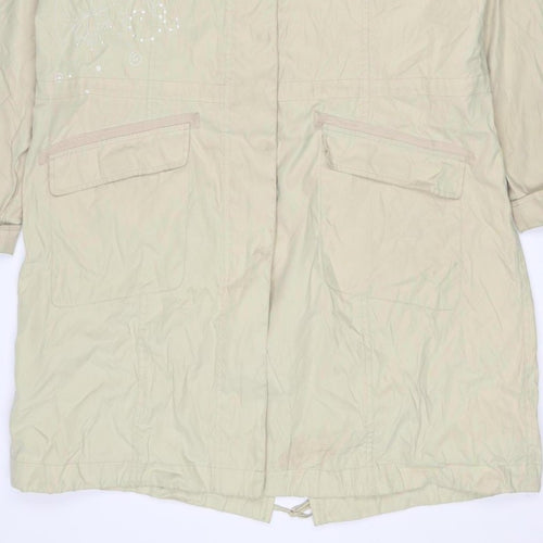 Per Una Women Ivory L Long Hooded Parka Floral Embroidered Jacket