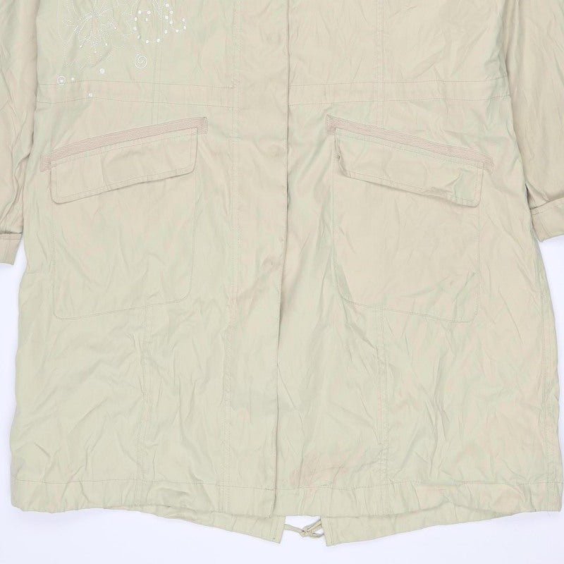 Per Una Women Ivory L Long Hooded Parka Floral Embroidered Jacket