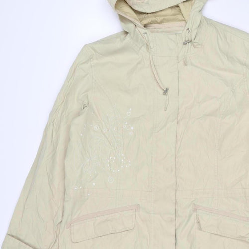 Per Una Women Ivory L Long Hooded Parka Floral Embroidered Jacket
