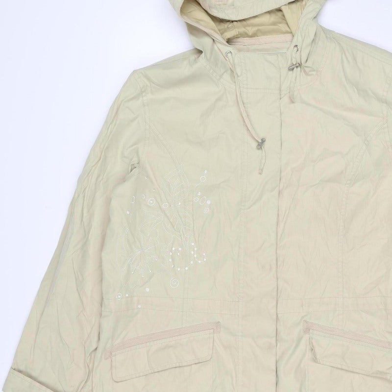 Per Una Women Ivory L Long Hooded Parka Floral Embroidered Jacket