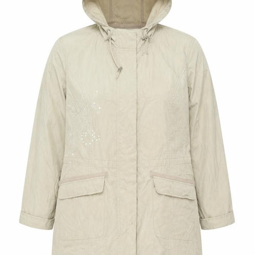 Per Una Women Ivory L Long Hooded Parka Floral Embroidered Jacket