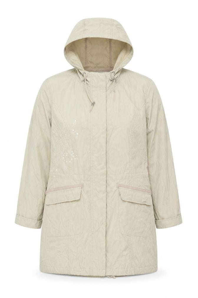 Per Una Women Ivory L Long Hooded Parka Floral Embroidered Jacket