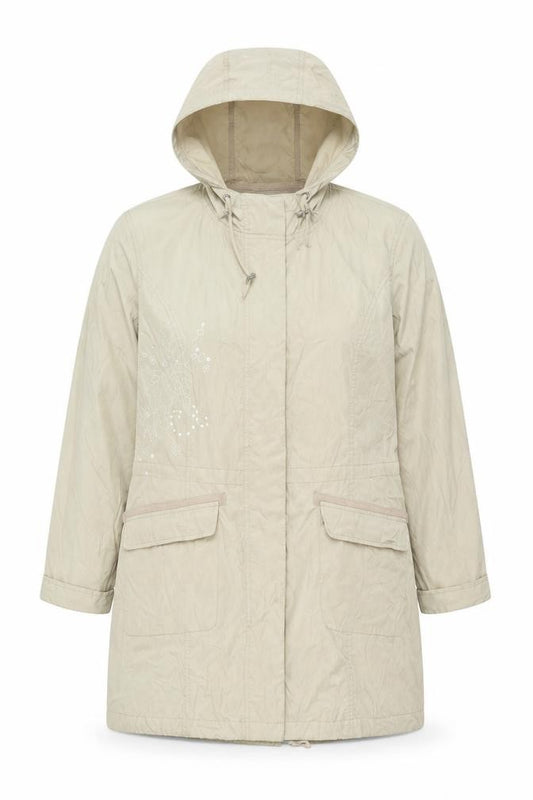 Per Una Women Ivory L Long Hooded Parka Floral Embroidered Jacket