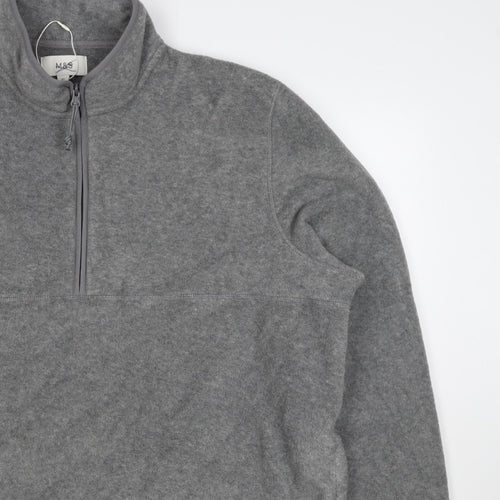 Marks & Spencer Men Grey 3XL Fleece 1/4 Zip Pullover Sweatshirt