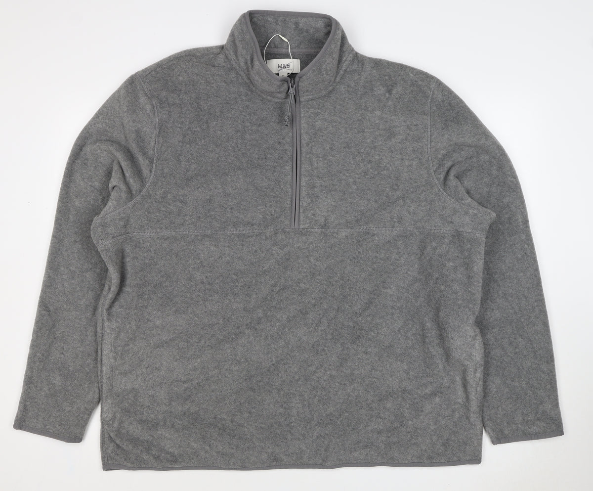 Marks & Spencer Men Grey 3XL Fleece 1/4 Zip Pullover Sweatshirt