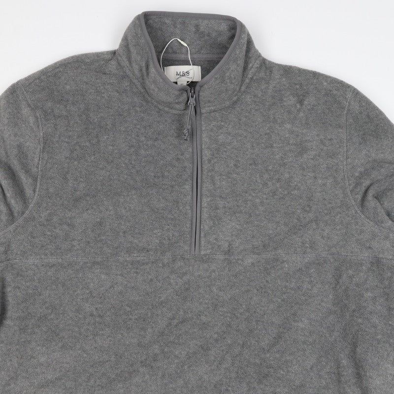 Marks & Spencer Men Grey 3XL Fleece 1/4 Zip Pullover Sweatshirt