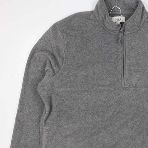 Marks & Spencer Men Grey 3XL Fleece 1/4 Zip Pullover Sweatshirt