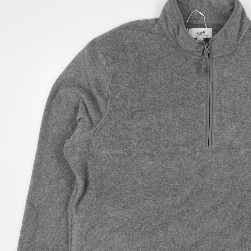 Marks & Spencer Men Grey 3XL Fleece 1/4 Zip Pullover Sweatshirt