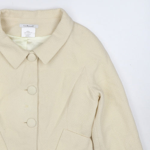 L.K. Bennett Women Ivory UK 10 Wool Blazer Short 4 Button Lined