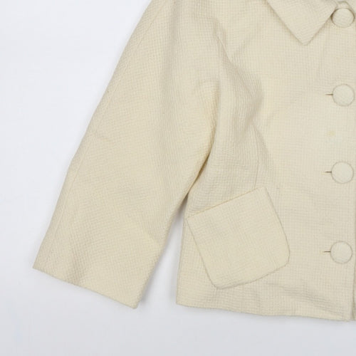 L.K. Bennett Women Ivory UK 10 Wool Blazer Short 4 Button Lined