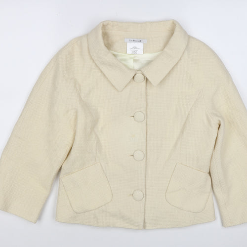 L.K. Bennett Women Ivory UK 10 Wool Blazer Short 4 Button Lined