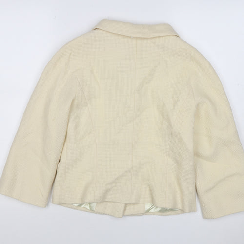 L.K. Bennett Women Ivory UK 10 Wool Blazer Short 4 Button Lined