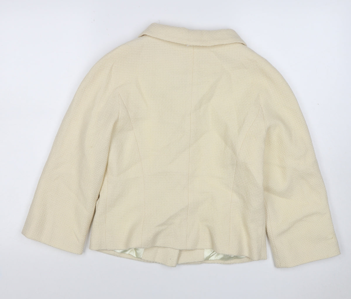 L.K. Bennett Women Ivory UK 10 Wool Blazer Short 4 Button Lined