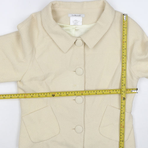 L.K. Bennett Women Ivory UK 10 Wool Blazer Short 4 Button Lined