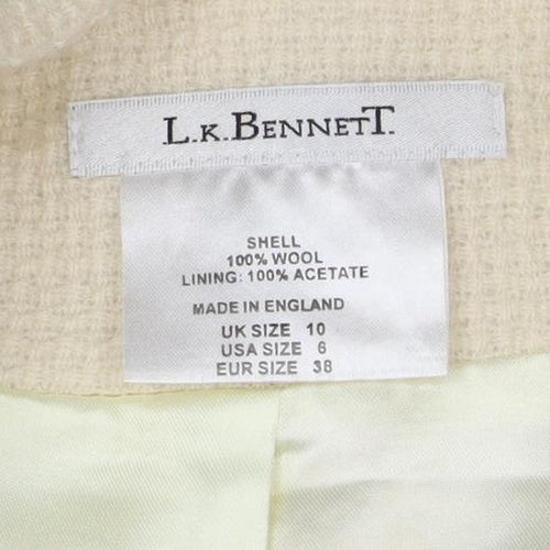 L.K. Bennett Women Ivory UK 10 Wool Blazer Short 4 Button Lined