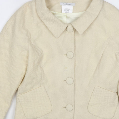 L.K. Bennett Women Ivory UK 10 Wool Blazer Short 4 Button Lined