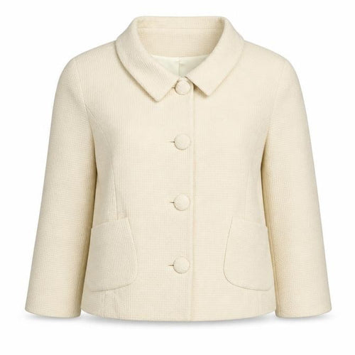 L.K. Bennett Women Ivory UK 10 Wool Blazer Short 4 Button Lined