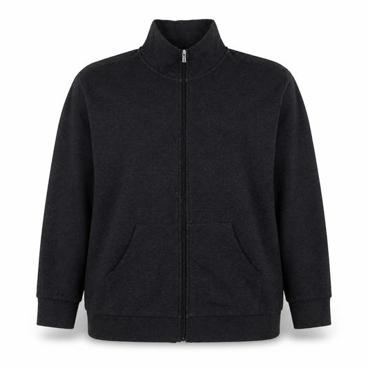 Front view of Bench women’s black m full zip high neck logo sweatshirt