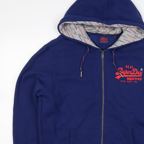Superdry Men's Blue XL Full Zip Hooded Logo Fleece Hoodie
