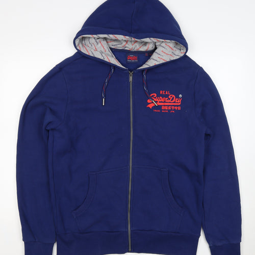 Superdry Men's Blue XL Full Zip Hooded Logo Fleece Hoodie