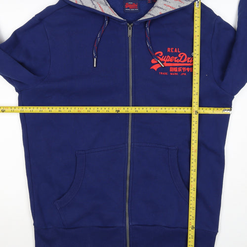 Superdry Men's Blue XL Full Zip Hooded Logo Fleece Hoodie
