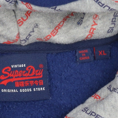 Superdry Men's Blue XL Full Zip Hooded Logo Fleece Hoodie