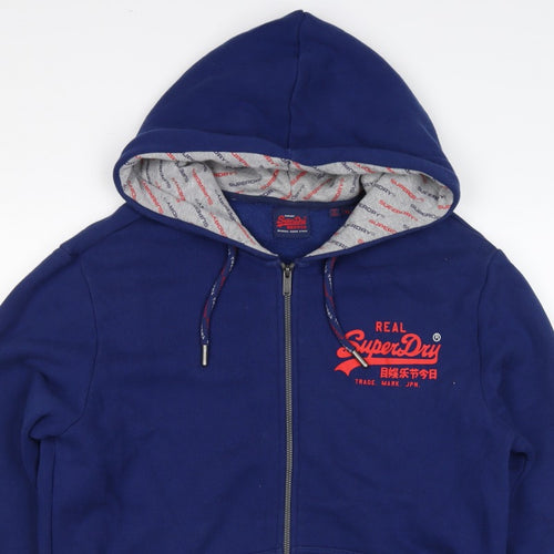 Superdry Men's Blue XL Full Zip Hooded Logo Fleece Hoodie