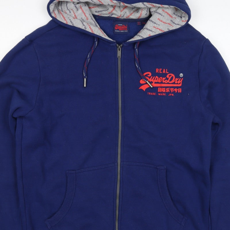 Superdry Men's Blue XL Full Zip Hooded Logo Fleece Hoodie