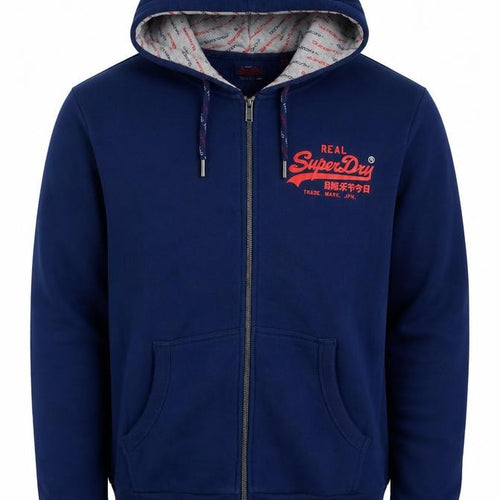 Superdry Men's Blue XL Full Zip Hooded Logo Fleece Hoodie