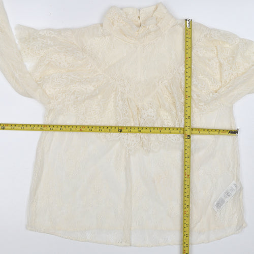 Marks & Spencer Women Ivory UK 10 Ruffle Lace High Neck Long Sleeve Blouse