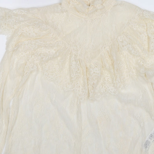 Marks & Spencer Women Ivory UK 10 Ruffle Lace High Neck Long Sleeve Blouse