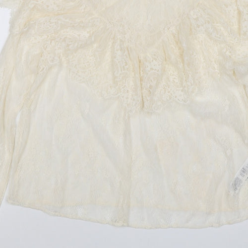 Marks & Spencer Women Ivory UK 10 Ruffle Lace High Neck Long Sleeve Blouse