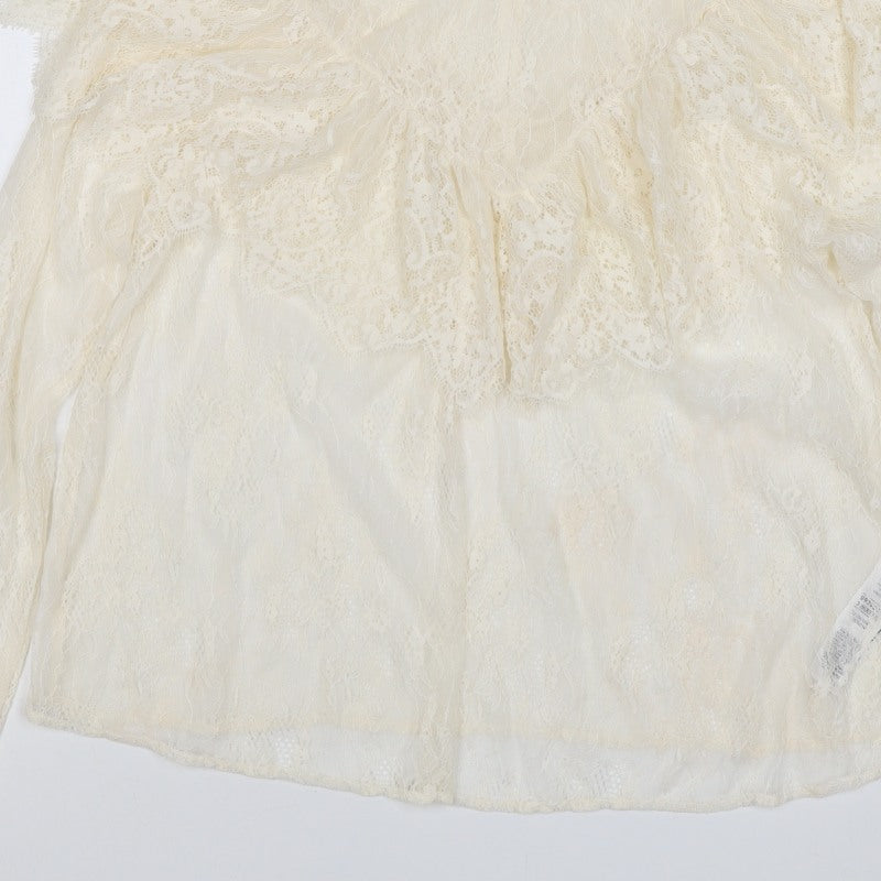 Marks & Spencer Women Ivory UK 10 Ruffle Lace High Neck Long Sleeve Blouse