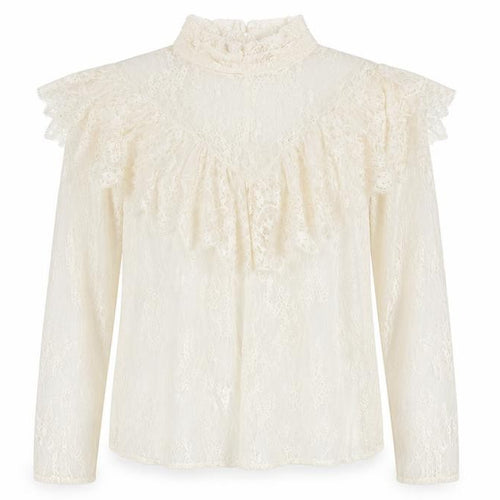 Marks & Spencer Women Ivory UK 10 Ruffle Lace High Neck Long Sleeve Blouse