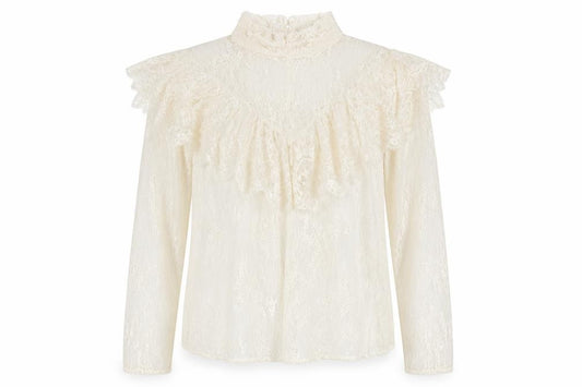 Marks & Spencer Women Ivory UK 10 Ruffle Lace High Neck Long Sleeve Blouse